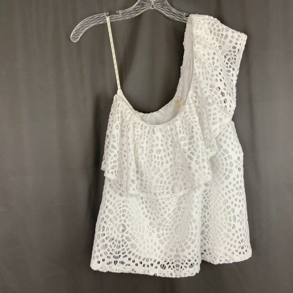 Lilly Pulitzer White Matteo One Shoulder Top Sea Urchin Terry Lace Sz XL - Picture 4 of 16